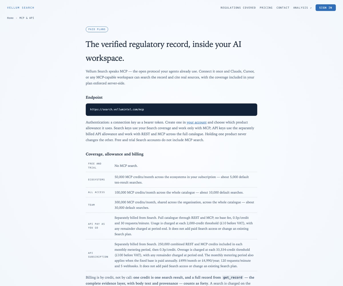 The MCP and API documentation page